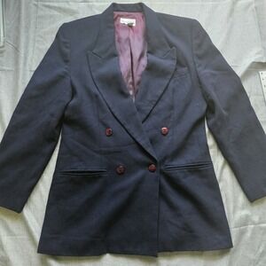 VTG Womens 100%‎ Wool Blazer Size 12 Black Suit Jacket Made In USA 90s Grandpa